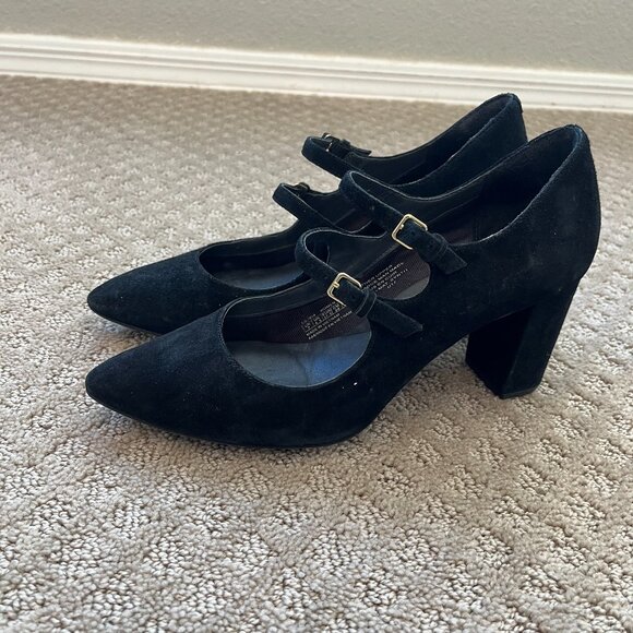 Rockport Double Strap Black Suede Leather Mary Jane Block Heel Pumps Size 7 - Picture 1 of 6